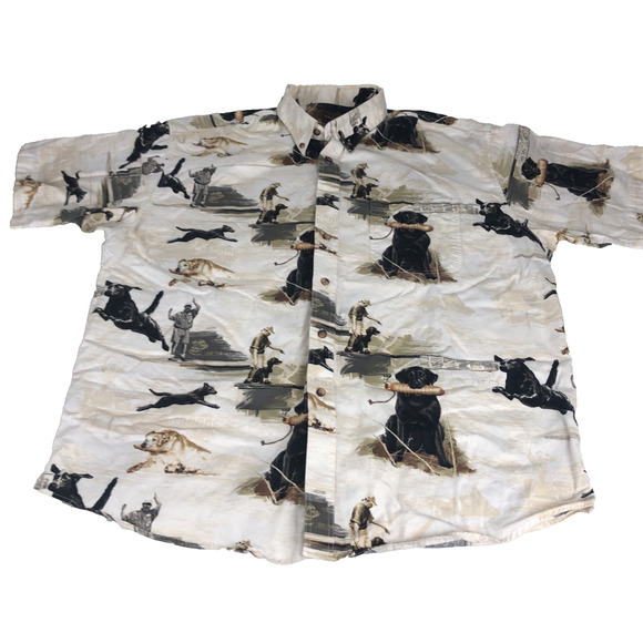 Vintage Morgan Creek Men's Shirt XL Short Sleeve AOP Duck Hunting Retriever - Picture 1 of 10